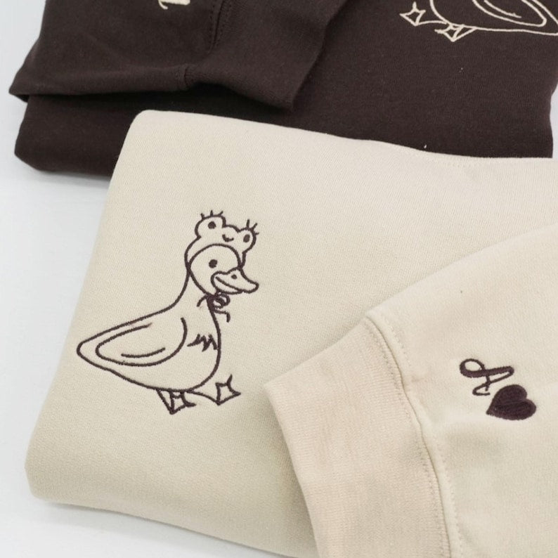 Custom Embroidered Lovely Duck Matching Hoodies for Couples, Couple Sweatshirt, Anniversary Shirt, Valentine Day Gift, Birthday Gift For Him