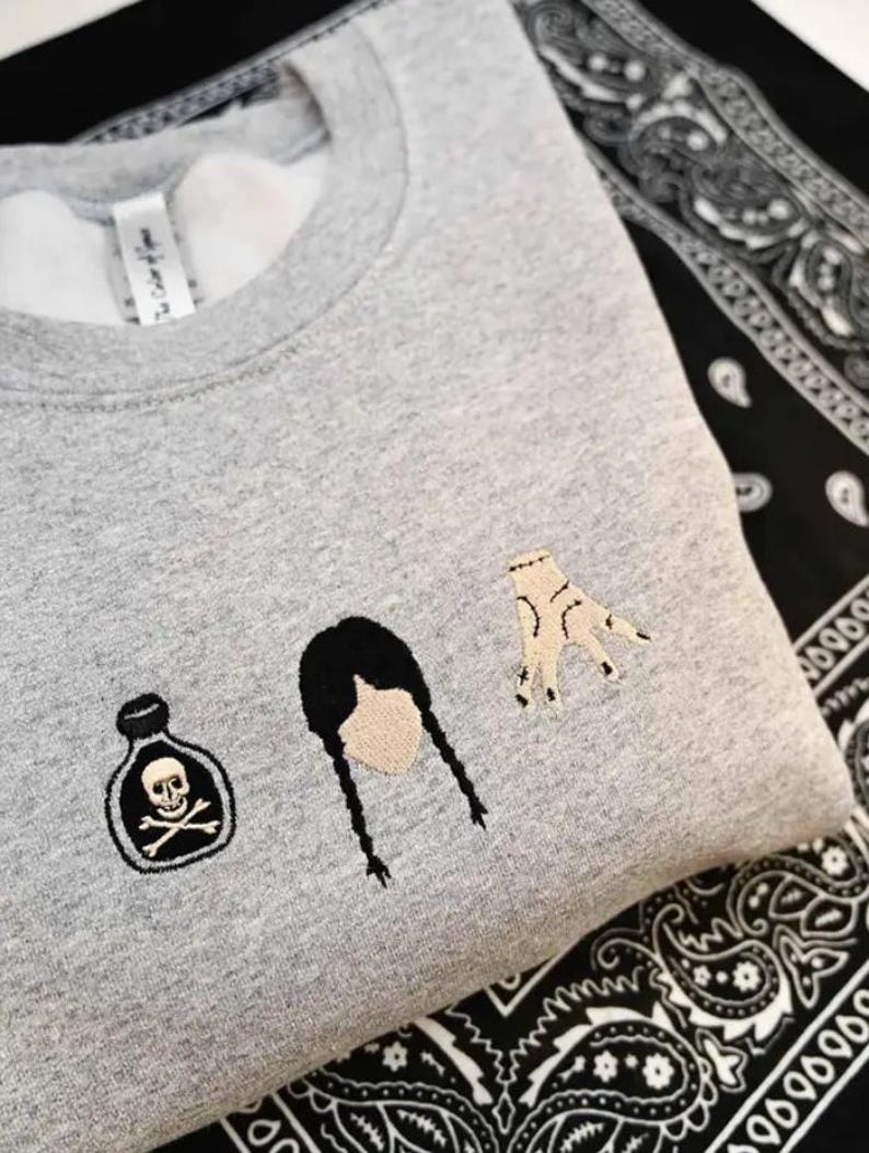 Gothic Girl Embroidered Crewneck Sweatshirt, Horror Movie Halloween Shirt, Hand Dance Halloween Tee, Spooky Season, Cozy Fall Sweater