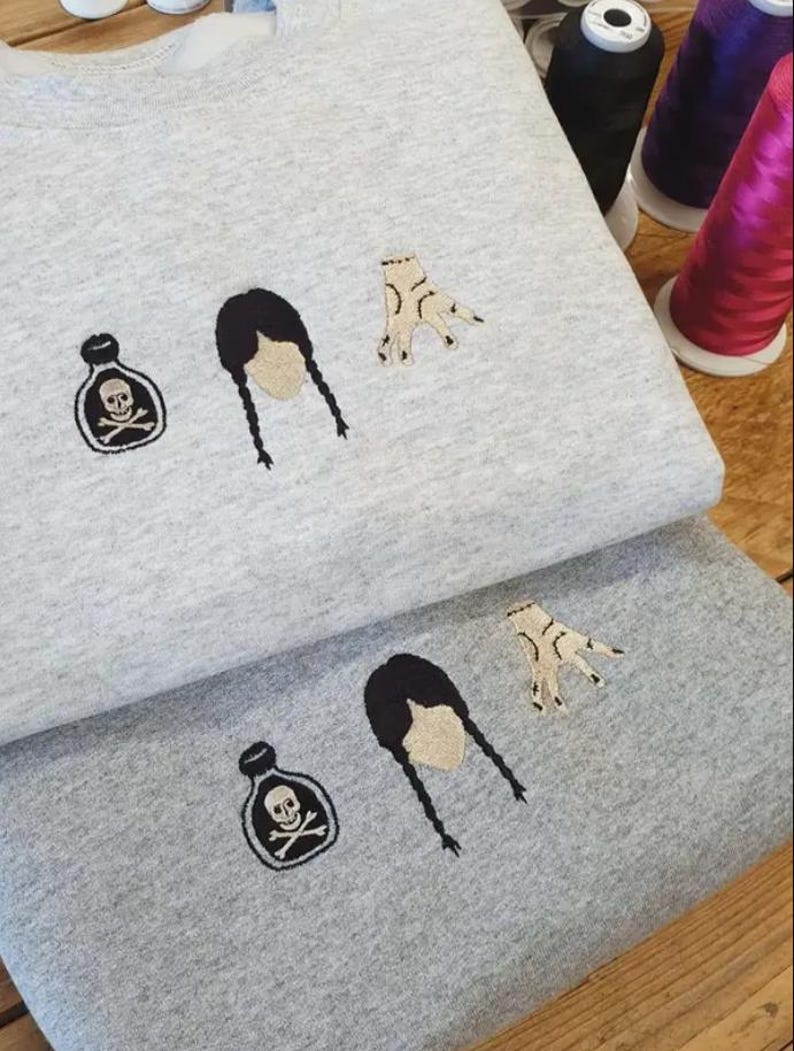 Gothic Girl Embroidered Crewneck Sweatshirt, Horror Movie Halloween Shirt, Hand Dance Halloween Tee, Spooky Season, Cozy Fall Sweater