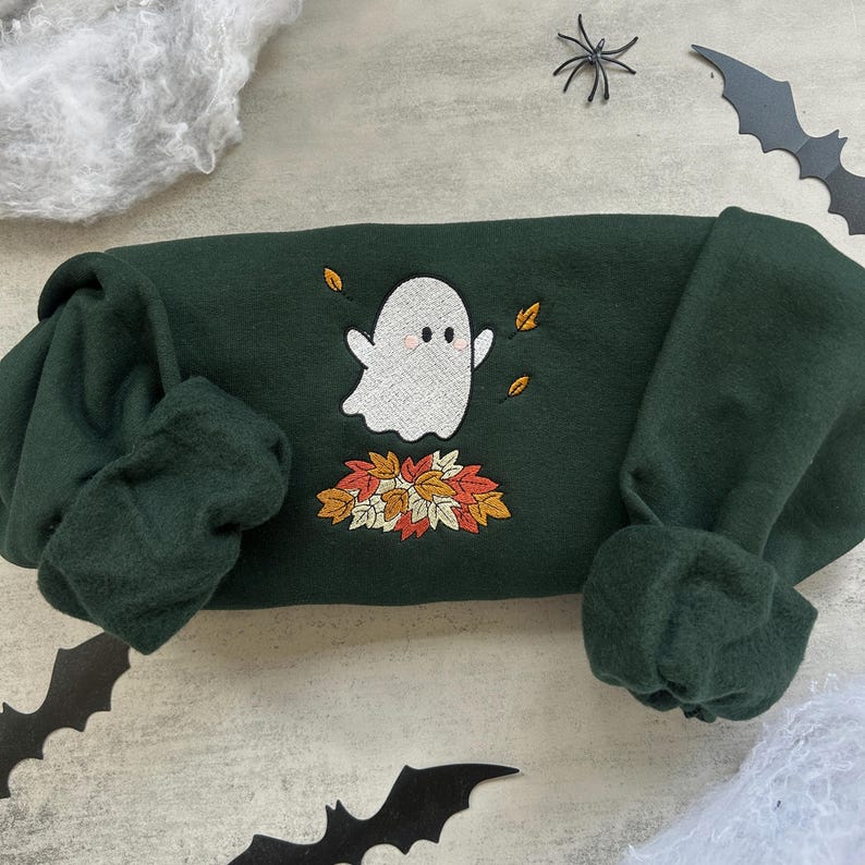 Embroidered Fall Ghost Sweatshirt, Autumn Cozy Season Sweatshirt, Pumpkin, Embroidered Mushroom Sweater, Halloween Sweatshirt, Fall Apparel