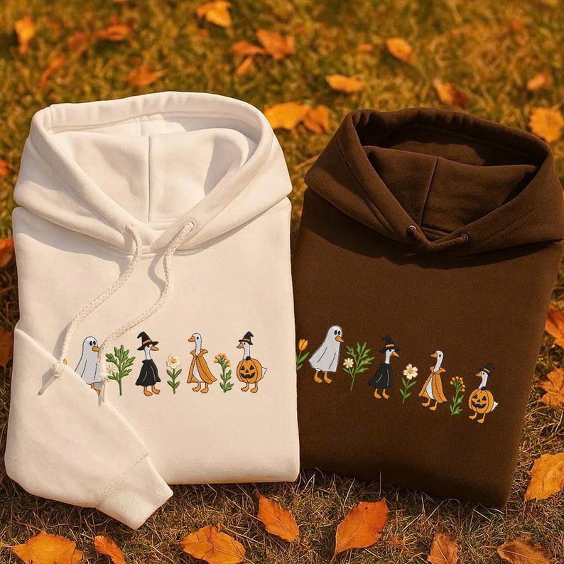Embroidered Halloween Goose Sweatshirt Cute Fall Gildan Crewneck Pumpkin Witch Ghost Goose Shirt Fall Animal Pullover EMBROIDERED IN USA