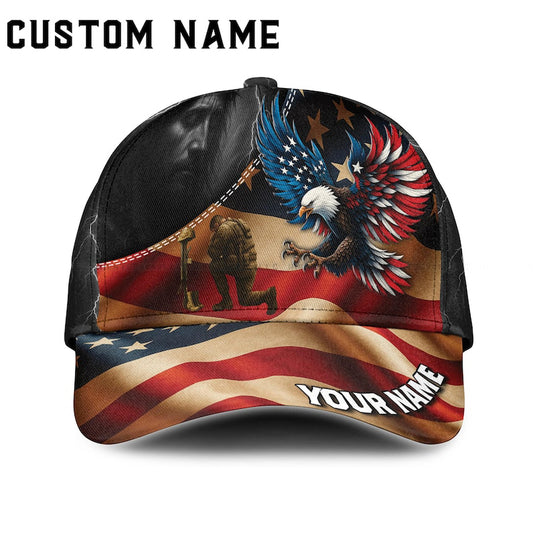 Custom Name Hat, Personalized Eagle Hat with American Flag & Lightning Veteran Soldier Cap, USA Military Gift for Men, Custom Name Snapback