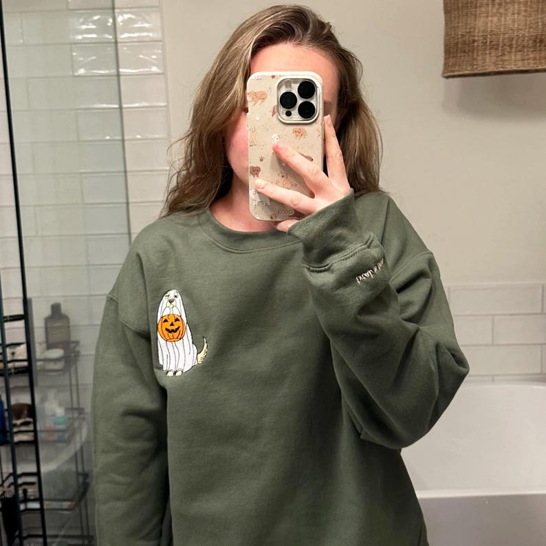 Custom Dog Embroidered Sweatshirt Halloween Ghost Dog Hoodie Halloween Embroidered Sweatshirt Dogs Embroidered Hoodie Pet Ghost Hoodie