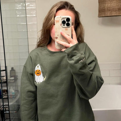Custom Dog Embroidered Sweatshirt Halloween Ghost Dog Hoodie Halloween Embroidered Sweatshirt Dogs Embroidered Hoodie Pet Ghost Hoodie