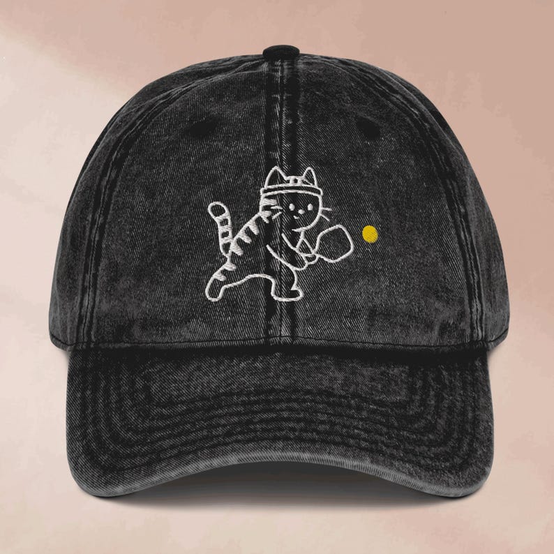 Embroidered Vintage Cat Pickleball Hat Vintage Retro Adjustable Baseball Hat, Low Profile, Pickleball Gear and Gifts, Pickleball Lovers