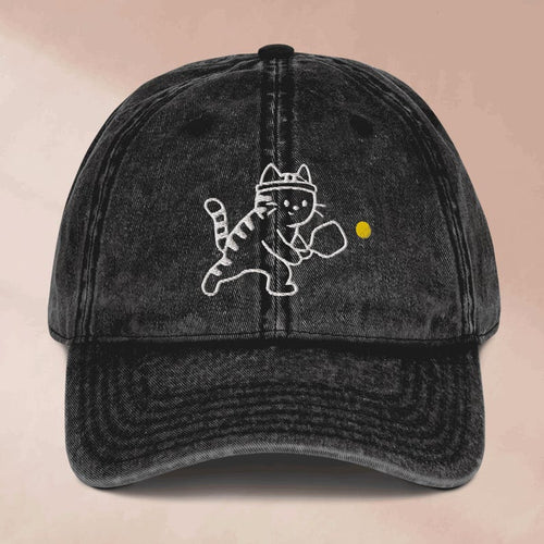 Embroidered Vintage Cat Pickleball Hat Vintage Retro Adjustable Baseball Hat, Low Profile, Pickleball Gear and Gifts, Pickleball Lovers