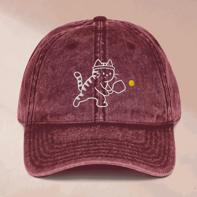 Embroidered Vintage Cat Pickleball Hat Vintage Retro Adjustable Baseball Hat, Low Profile, Pickleball Gear and Gifts, Pickleball Lovers