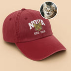Custom Cat Photo Embroidered Hat, Personalized Hat with Pet Photo & Name, Dog Portrait Sketch Hat, Cat Portrait from Photo, Gift for Dog Mom