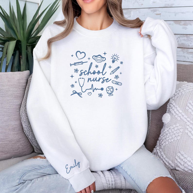 Embroidered School Nurse Sweatshirt, School Sweatshirt For Nurse, Cute School Nurse Hoodie, Back To School Hoodie School Nurses Gift Nurses Week