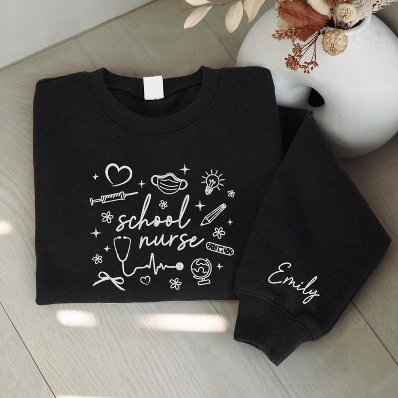 Embroidered School Nurse Sweatshirt, School Sweatshirt For Nurse, Cute School Nurse Hoodie, Back To School Hoodie School Nurses Gift Nurses Week