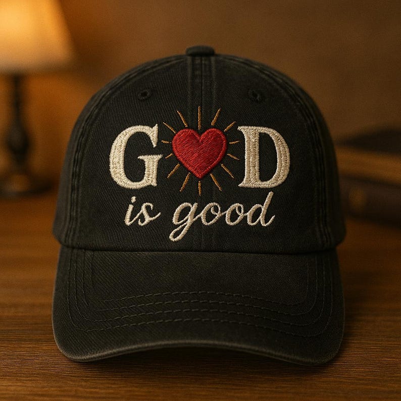 God Is Good Embroidered Baseball Cap Vintage Distressed Dad Hat with Heart and Sun Rays Christian Faith Inspirational Adjustable Gift