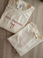 Embroidery Custom Mrs. Bride Shirt, Bride Gift, Wedding shirt, Engagement gift, Bachelorete party tee, Gift for her, Coquette bow bride tee.