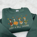 Just A Fall Gooses Embroidered Sweatshirt, Cute Fall Pumpkin Goose Crewneck Sweater, Autumn Animal Embroidered Shirt, Cozy Autumn Sweater