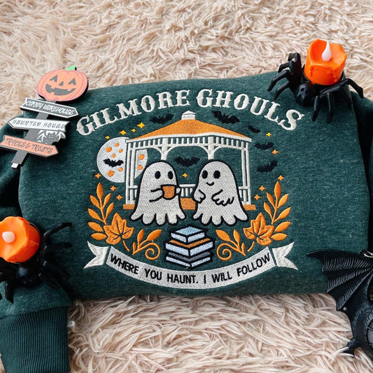 Gilmore Ghouls Embroidered Sweatshirt, Halloween Fall Vibes Crewneck, Halloween Autumn Festival Shirt, Spooky Gilmore Girls Fan Sweater