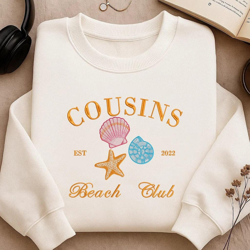 Cousins Beach Club Embroidered Sweatshirt, Cousins Shirt, Book lover, Jeremiah, Belly, Conrad, Seashell Sweater