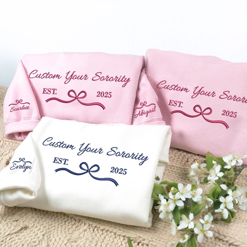 Custom Embroidered Sorority Sweatshirt - Girl's Trip 2026 Sweatshirt - Coquette Sorority Crewneck Besties Gifts For Her - Friendship Gifts