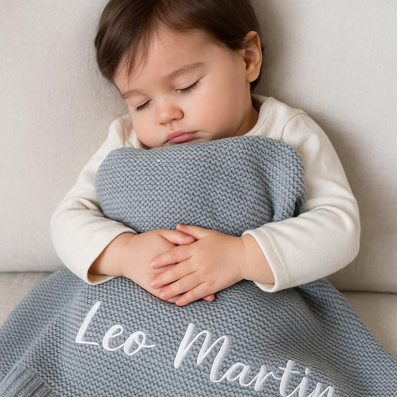 Personalized Baby Knit Blanket, Embroidered Baby Name Blanket, Newborn Cotton Blanket, Unique Baby Shower Gift, Newborn Blanket, Baby Shower Gift