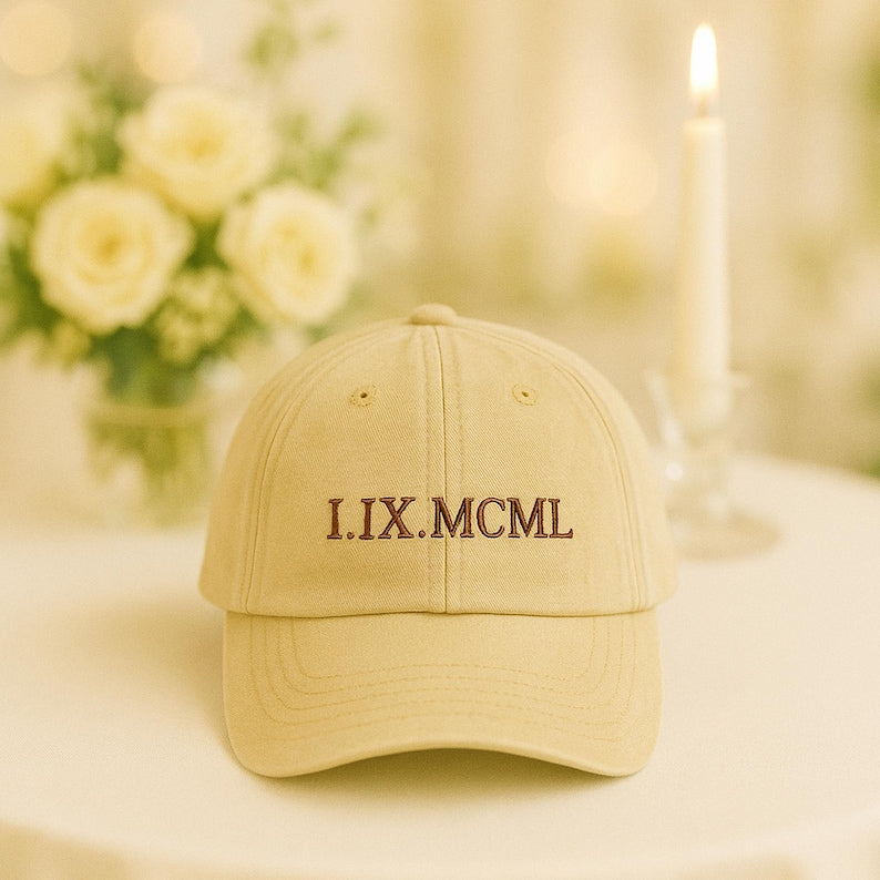 Custom Roman Numeral Embroidered Hat, Couples Matching Hat, Personalized Wedding Date Hat, Anniversary Gift for Him Her, Couple Hat