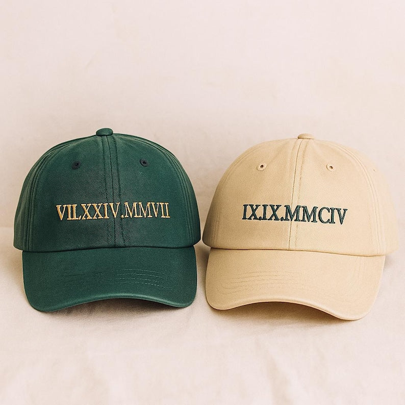 Custom Roman Numeral Embroidered Hat, Couples Matching Hat, Personalized Wedding Date Hat, Anniversary Gift for Him Her, Couple Hat