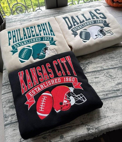 Custom Embroidered Football Sweatshirt | Retro Sports Team Crewneck | Fan Gift