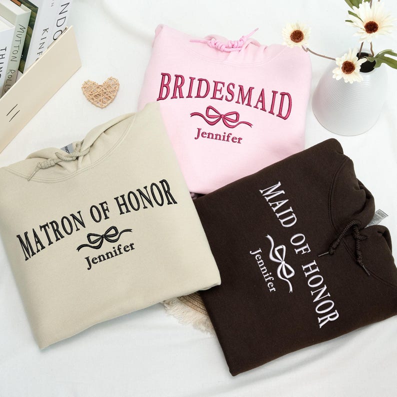 Embroidered Maid Of Honor Sweatshirt - Custom Bridesmaids Hoodie - Just Married Hoodie - Bachelorette Party Gift - Matron Of Honor Crewneck