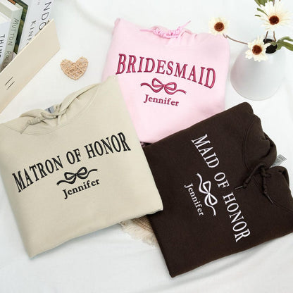 Embroidered Maid Of Honor Sweatshirt - Custom Bridesmaids Hoodie - Just Married Hoodie - Bachelorette Party Gift - Matron Of Honor Crewneck