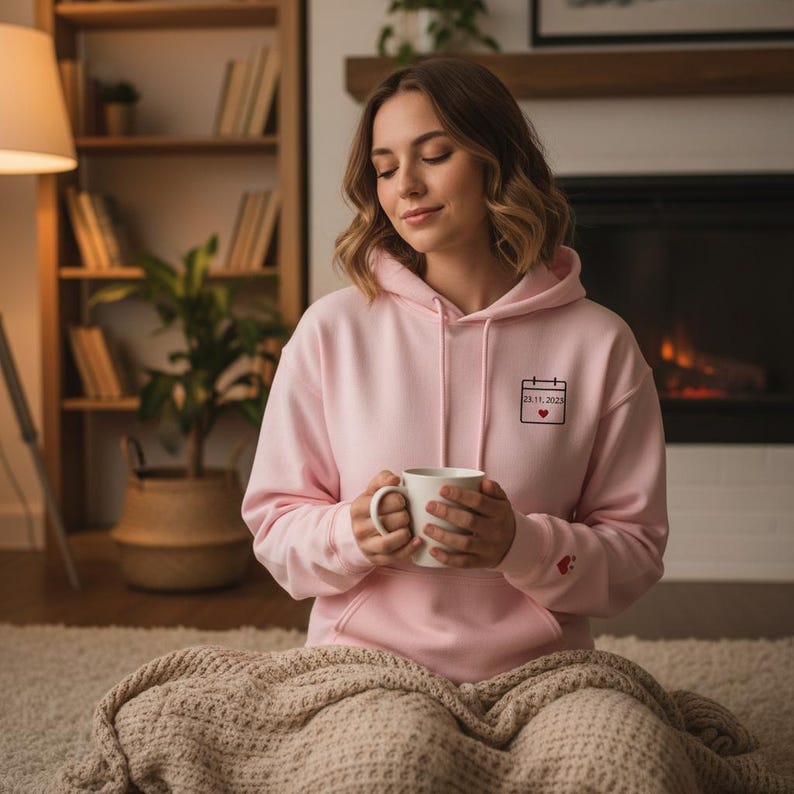 Personalized Embroidered Hoodie with Initials, Special Date & Heart | Custom Couple Sweatshirt | Meaningful Anniversary Gift