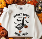 Spooky Bones Goose Sweatshirt Funny Honk Honk Halloween Crewneck with Skeleton Goose, Pumpkin and Bats, Cozy Fall Pullover, Cute Spooky Season Gift Sweater