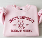 Custom Embroidered University Nursing School Sweatshirt Personalized Embroidered College Nurse Hoodie, Medical Student Graduation Gift, Healthcare Appreciation Sweater