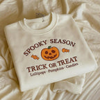 Spooky Season Embroidered Sweatshirt Halloween Pumpkin Trick or Treat Crewneck, Fall Autumn Embroidery Sweater, Ghost & Jack O Lantern
