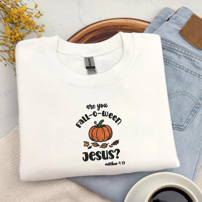 Embroidered Are You Fall-o-ween Jesus Sweatshirt, Religious Halloween Sweatshirt, Halloween Jesus Hoodie, Halloween Hoodie, Religious Gift