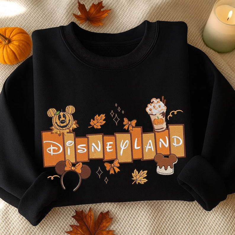 WDW Cartoon Embroidery Sweatshirt, MK MN Mouse Embroidery Shirt, Fall Pattern Crewneck, Magic Kingdom Hoodie, Autumn Gift