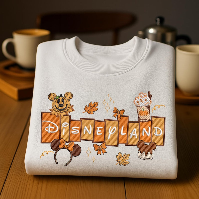 WDW Cartoon Embroidery Sweatshirt, MK MN Mouse Embroidery Shirt, Fall Pattern Crewneck, Magic Kingdom Hoodie, Autumn Gift