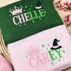 Personalized Wicked Sweatshirt, Custom Name Embroidered Crewneck with Crown & Witch Hat, Wicked Musical Fan Apparel, Friend Matching Gift