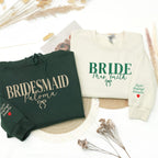 Personalized Bride and Bridesmaid Sweatshirts Custom Wedding Party Matching Tops with Names, Perfect for Bridal Showers, Bachelorette Parties or Gifts