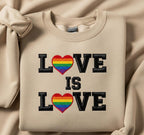 Love Is Love Pride Embroidered Sweatshirt Crewneck with Rainbow Heart Embroidery, LGBTQ Pride Equality Crewneck, Comfortable Unisex Clothing, Gift for Men and Women