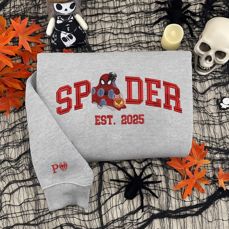 Personalized Couple Embroidered Halloween Sweatshirt, Cute Spider Couple Embroidered Sweatshirt, Spooky Season Shirt, Custom Matching Shirt
