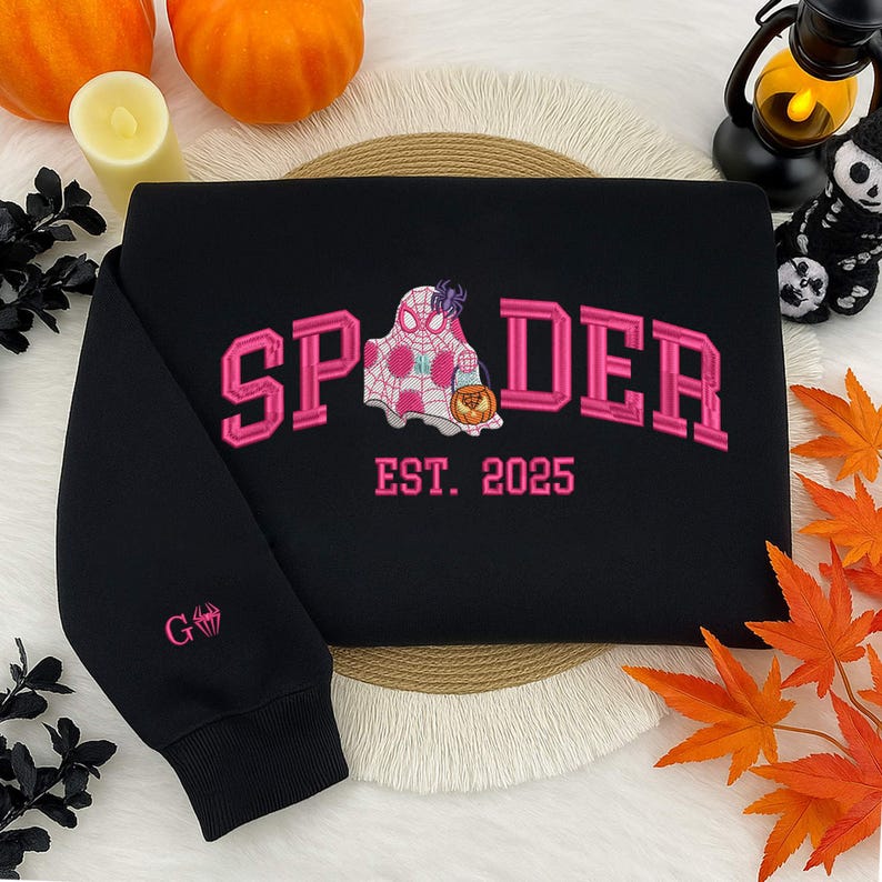 Personalized Couple Embroidered Halloween Sweatshirt, Cute Spider Couple Embroidered Sweatshirt, Spooky Season Shirt, Custom Matching Shirt
