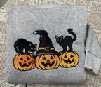 Halloween Black Cat Embroidered Sweatshirt, Cute Pumpkin Fall Crewneck, Autumn Spooky Season Top, Cat Lover Halloween Gift Shirt