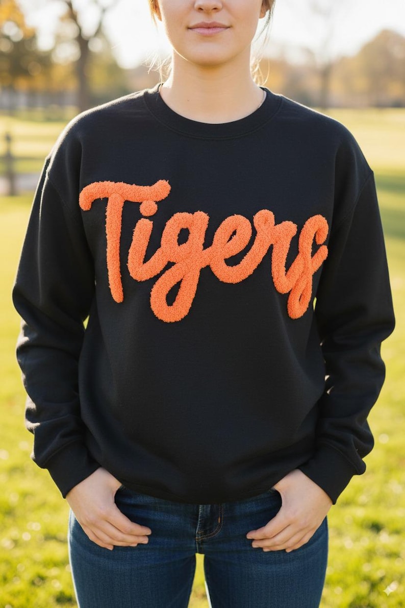Customized Chenille YARN EMBROIDERED Chenille Game Day Fuzzy Letter,Team Spirit Shirt,Football Moms,Chenille Patch Sports Team Sweatshirt