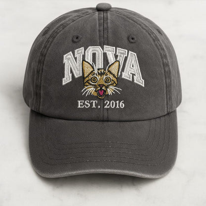 Custom Cat Photo Embroidered Hat, Personalized Hat with Pet Photo & Name, Dog Portrait Sketch Hat, Cat Portrait from Photo, Gift for Dog Mom
