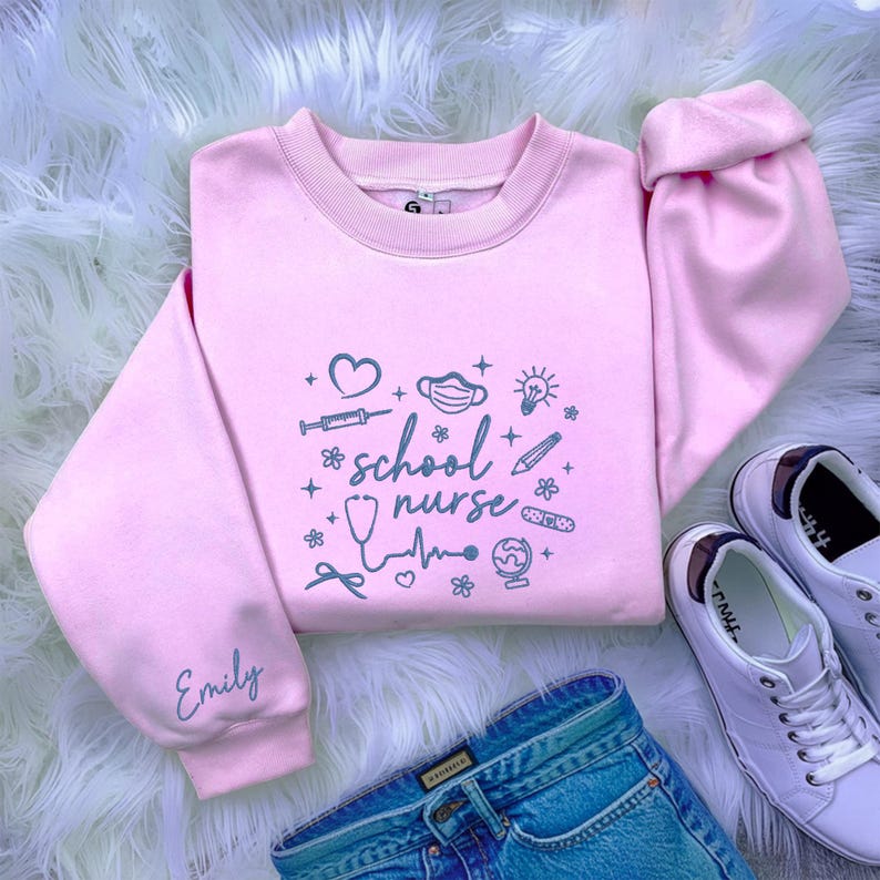 Embroidered School Nurse Sweatshirt, School Sweatshirt For Nurse, Cute School Nurse Hoodie, Back To School Hoodie School Nurses Gift Nurses Week