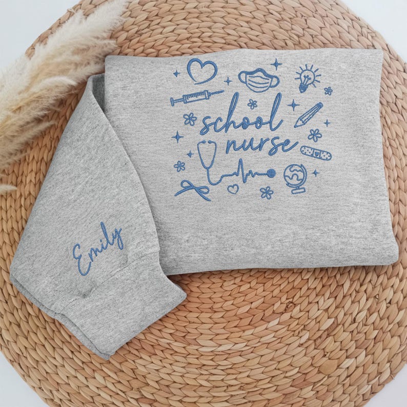 Embroidered School Nurse Sweatshirt, School Sweatshirt For Nurse, Cute School Nurse Hoodie, Back To School Hoodie School Nurses Gift Nurses Week