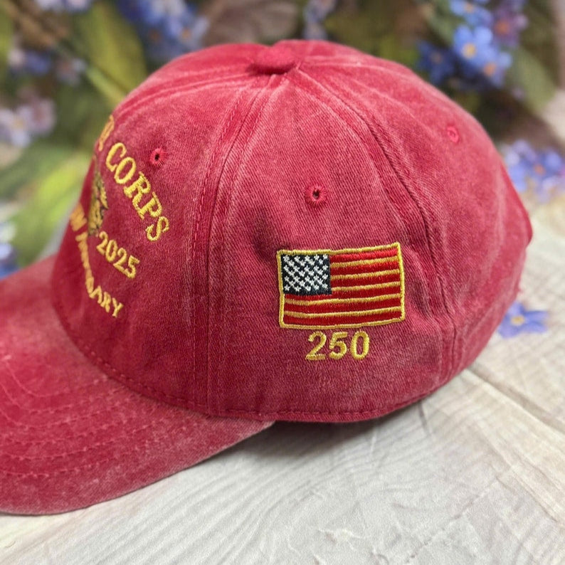 Marine Corps 250th Anniversary Denim Hat: Embroidered Military Cap il_794xN.7179665717_tn1y.jpg?v=1759112610