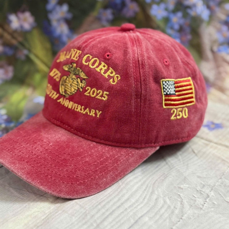 Marine Corps 250th Anniversary Denim Hat: Embroidered Military Cap il_794xN.7179665723_n9fi.jpg?v=1759112610