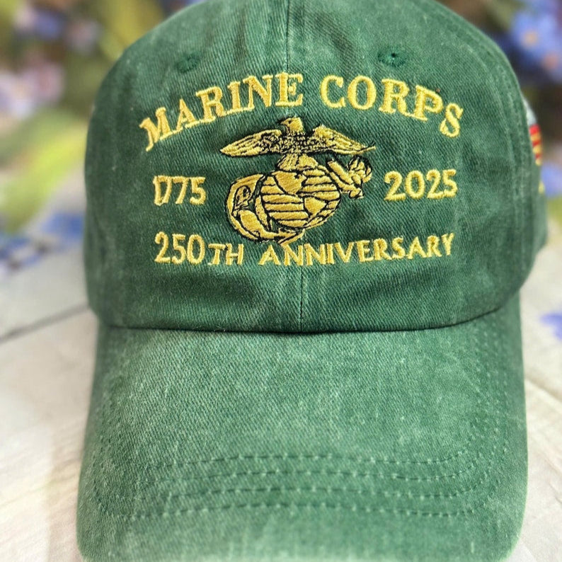 Marine Corps 250th Anniversary Denim Hat: Embroidered Military Cap il_794xN.7179665727_imfh.jpg?v=1759112625