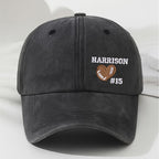 Personalized Football Hat with Name & Number, Embroidered Distressed Baseball Cap, Custom School Team Hat, Cute Heart Football Fans Hat