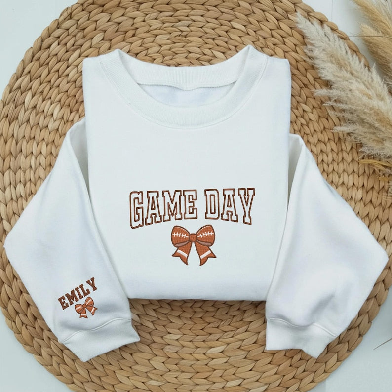 Embroidered Football Game Day Sweatshirt, Football Mom Bow Sweater, Embroidered Tis The Season Hoodie, Football Bow Hoodie, Touchdown Football