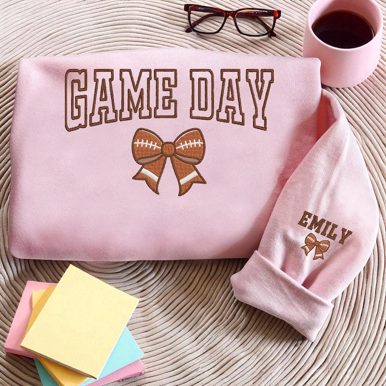 Embroidered Football Game Day Sweatshirt, Football Mom Bow Sweater, Embroidered Tis The Season Hoodie, Football Bow Hoodie, Touchdown Football