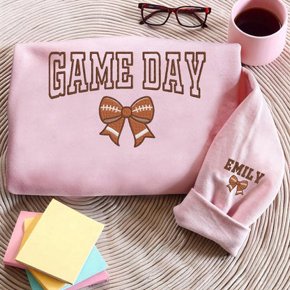 Embroidered Football Game Day Sweatshirt, Football Mom Bow Sweater, Embroidered Tis The Season Hoodie, Football Bow Hoodie, Touchdown Football